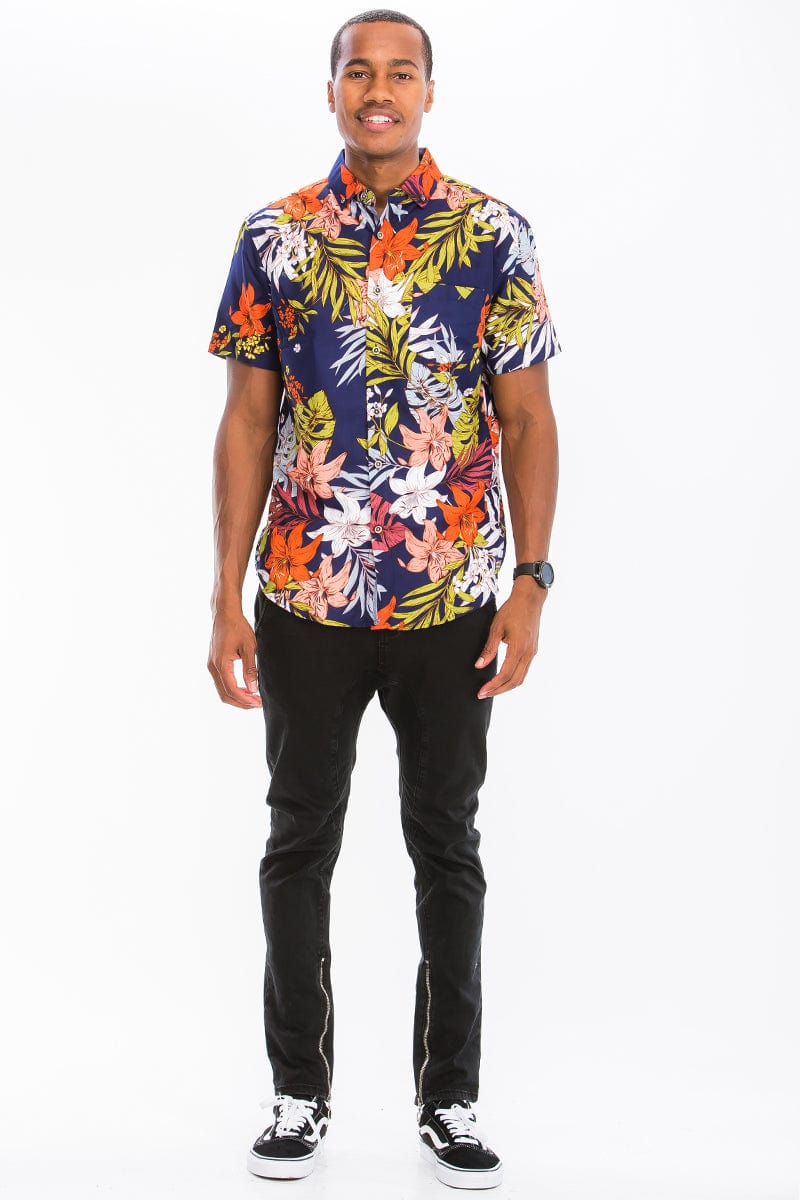 WEIV Men's Shirt Digital Print Hawaiian Short Sleeve Shirt