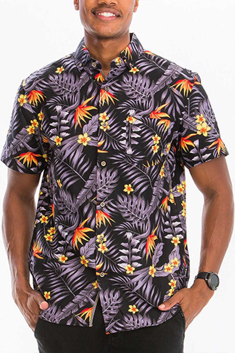 WEIV Men's Shirt Digital Print Hawaiian Short Sleeve Shirt