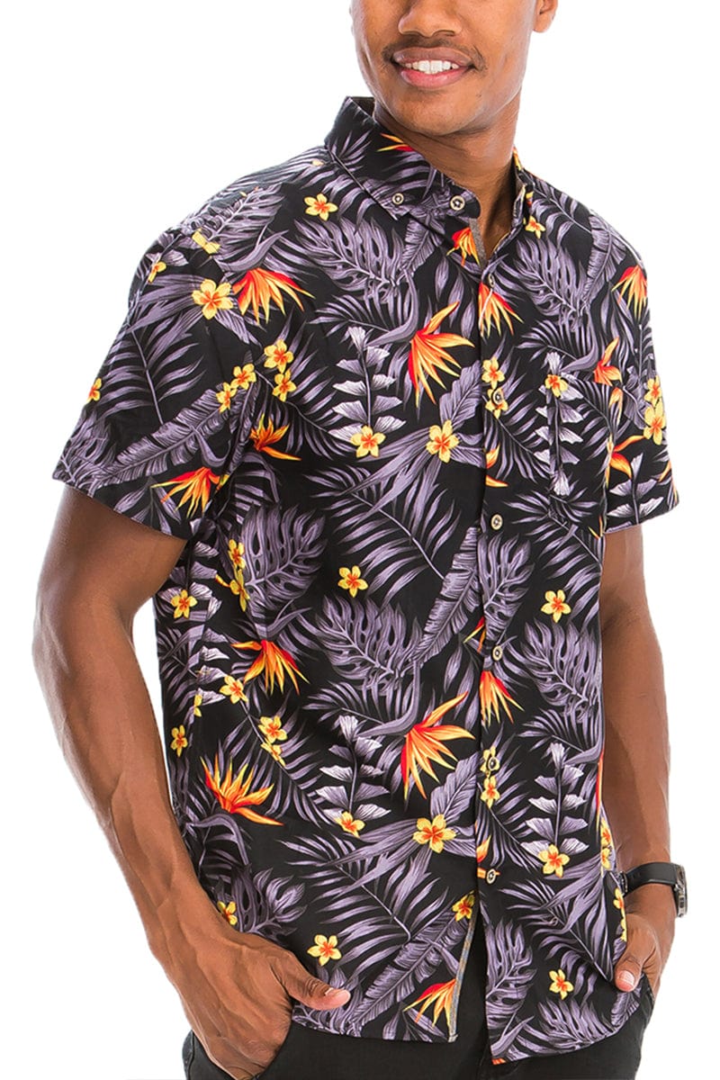 WEIV Men's Shirt Digital Print Hawaiian Short Sleeve Shirt