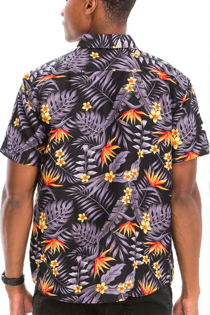 WEIV Men's Shirt Digital Print Hawaiian Short Sleeve Shirt