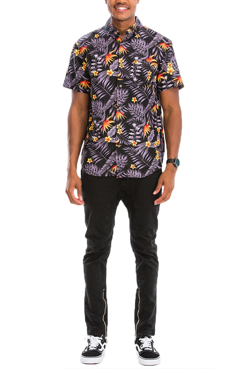 WEIV Men's Shirt Digital Print Hawaiian Short Sleeve Shirt
