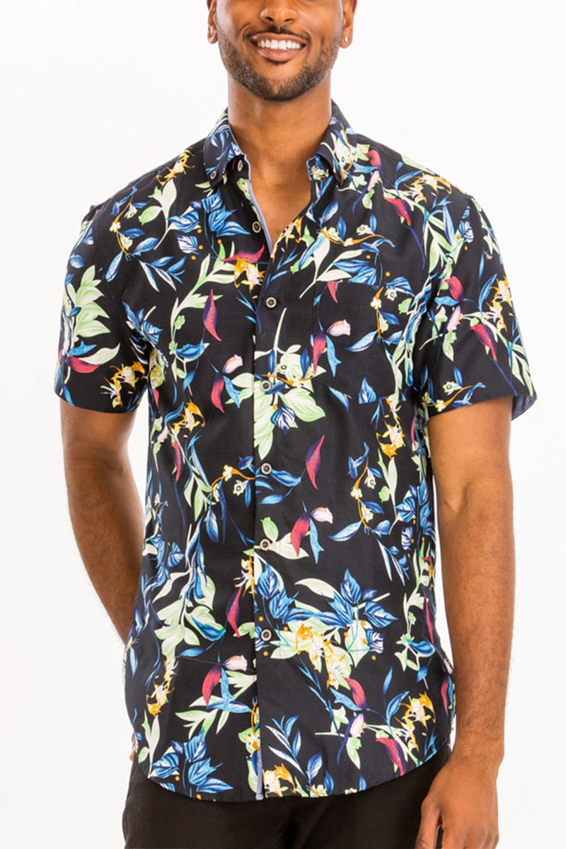 WEIV Men's Shirt Digital Print Hawaiian Short Sleeve Shirt