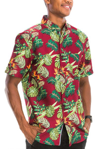 WEIV Men's Shirt Digital Print Hawaiian Short Sleeve Shirt