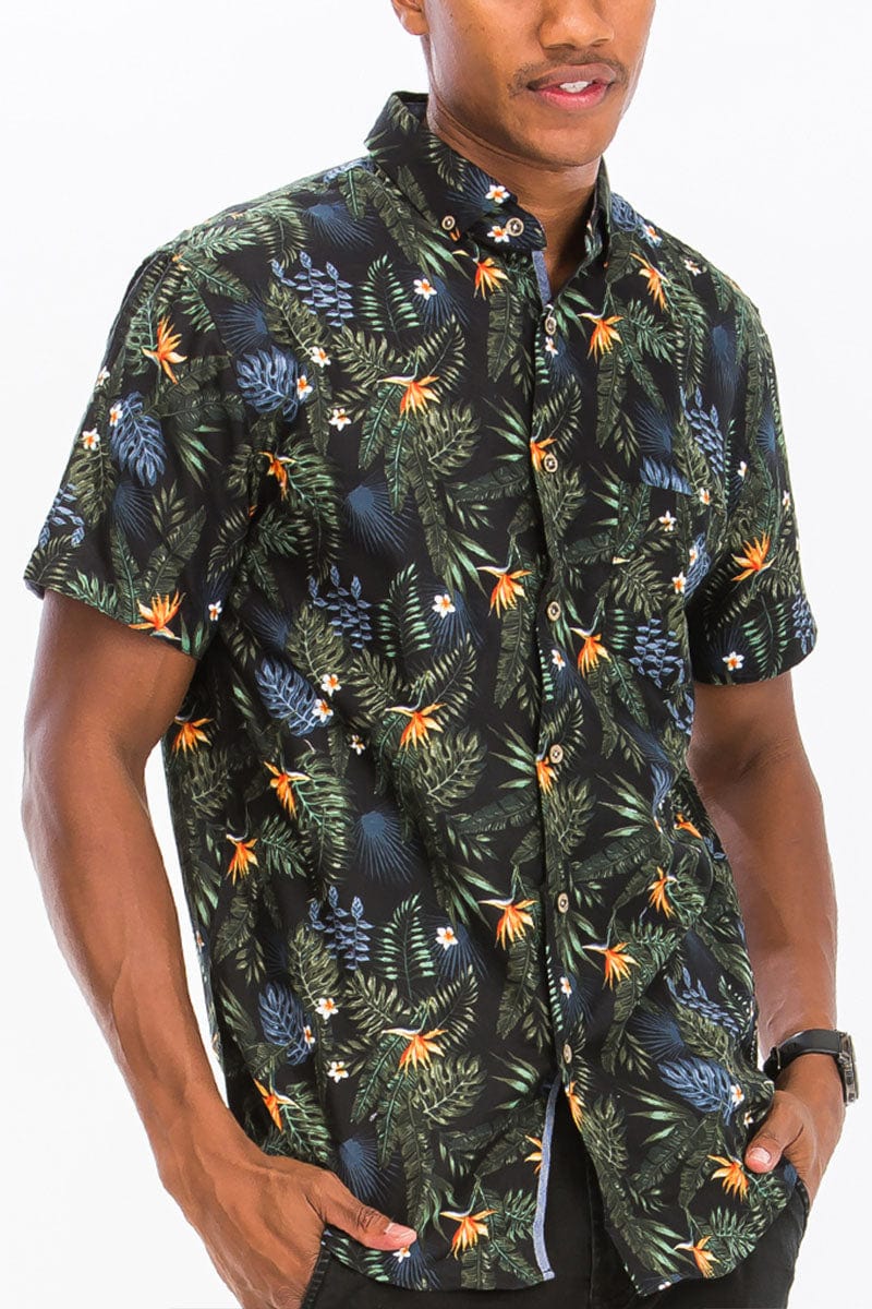 WEIV Men's Shirt Digital Print Hawaiian Short Sleeve Shirt