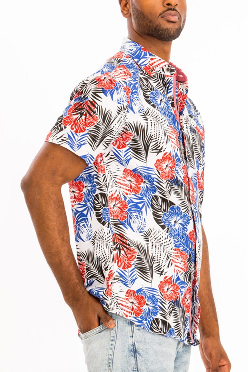WEIV Men's Shirt Digital Print Hawaiian Short Sleeve Shirt