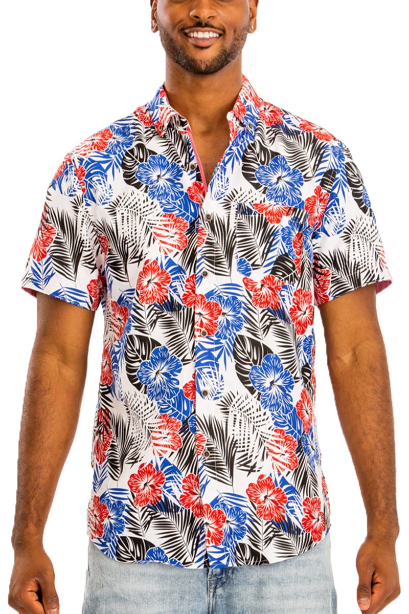 WEIV Men's Shirt Digital Print Hawaiian Short Sleeve Shirt