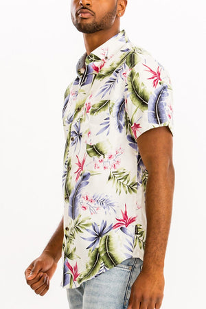 WEIV Men's Shirt Digital Print Hawaiian Short Sleeve Shirt