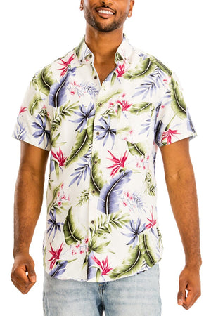 WEIV Men's Shirt Digital Print Hawaiian Short Sleeve Shirt