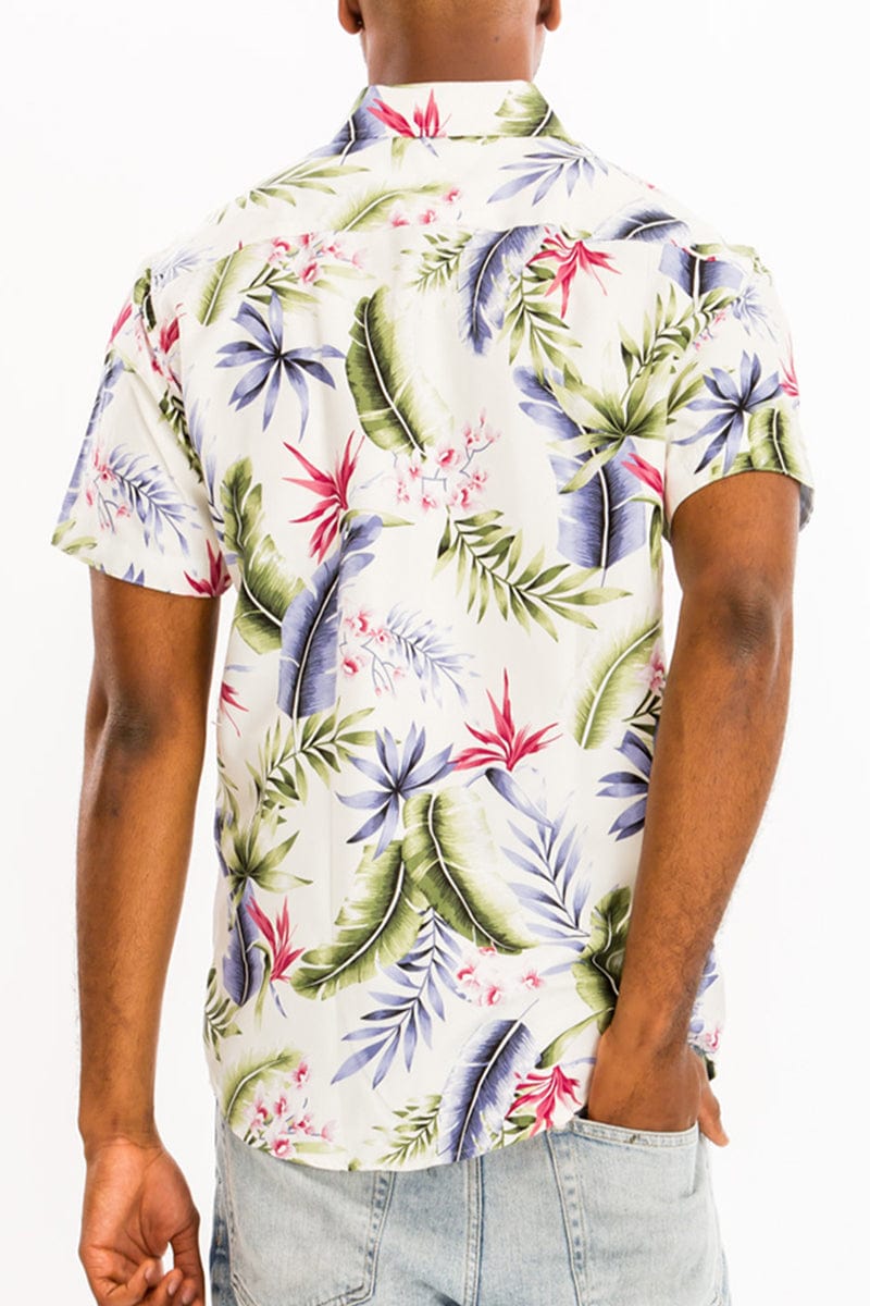 WEIV Men's Shirt Digital Print Hawaiian Short Sleeve Shirt