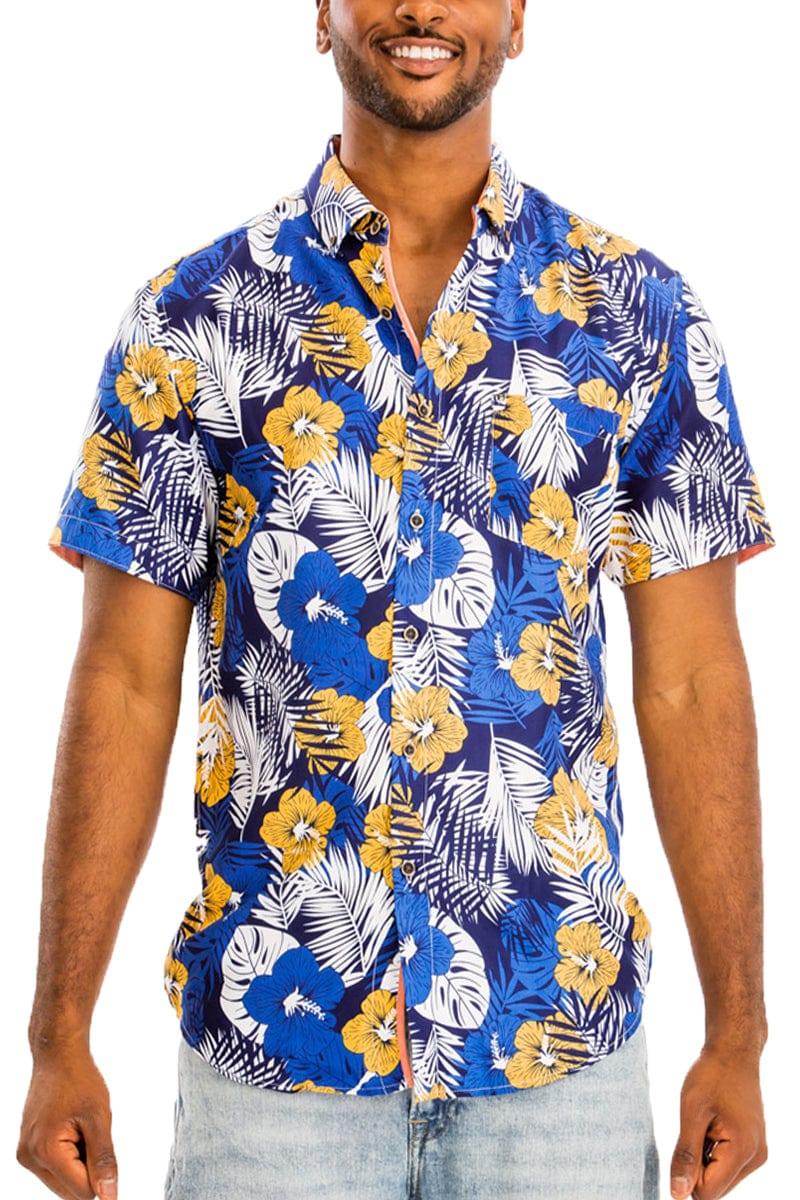WEIV Men's Shirt Digital Print Hawaiian Short Sleeve Shirt