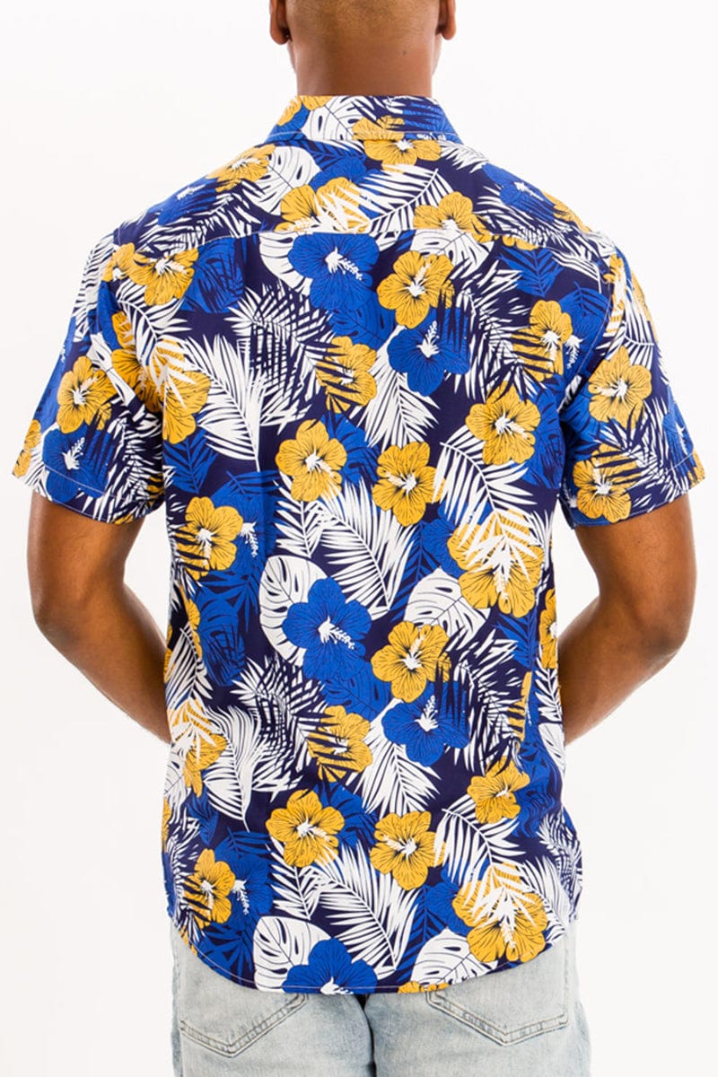 WEIV Men's Shirt Digital Print Hawaiian Short Sleeve Shirt