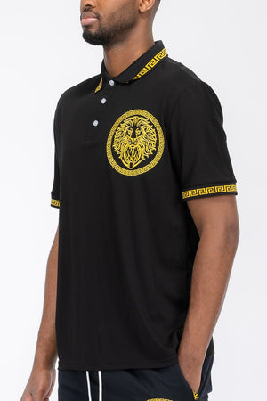 WEIV Men's Shirt Embroidered Lion Head Polo Shirt