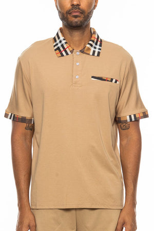 WEIV Men's Shirt KHAKI / S Checkered Detail Polo