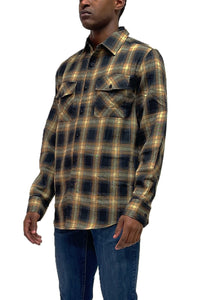 WEIV Men's Shirt Long Sleeve Checkered Plaid Brushed Flannel