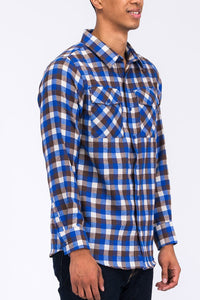 WEIV Men's Shirt Long Sleeve Checkered Plaid Brushed Flannel