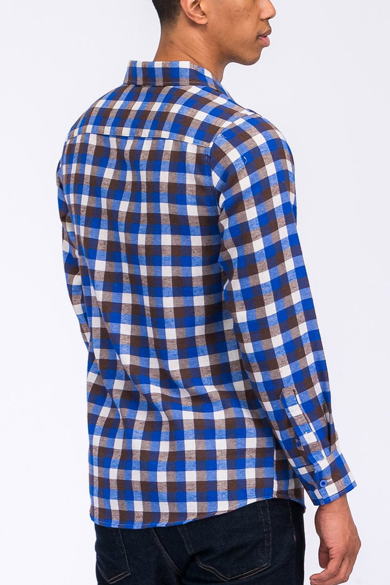 WEIV Men's Shirt Long Sleeve Checkered Plaid Brushed Flannel