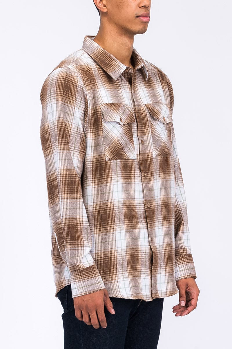 WEIV Men's Shirt Long Sleeve Checkered Plaid Brushed Flannel