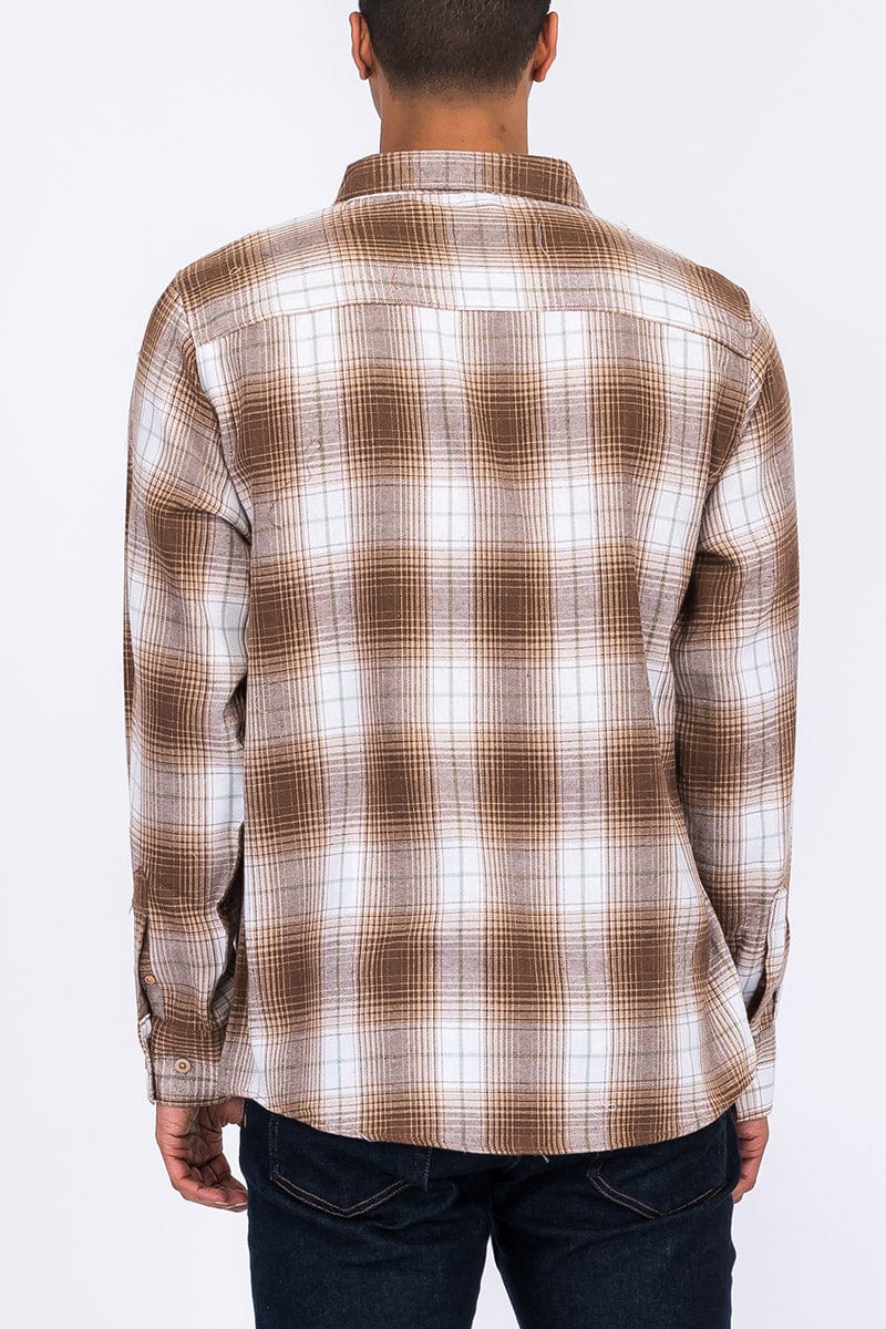 WEIV Men's Shirt Long Sleeve Checkered Plaid Brushed Flannel