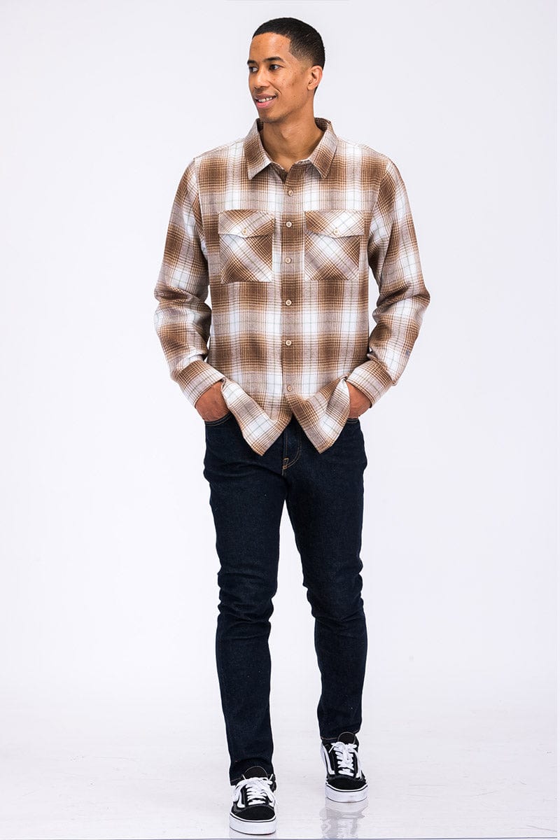 WEIV Men's Shirt Long Sleeve Checkered Plaid Brushed Flannel