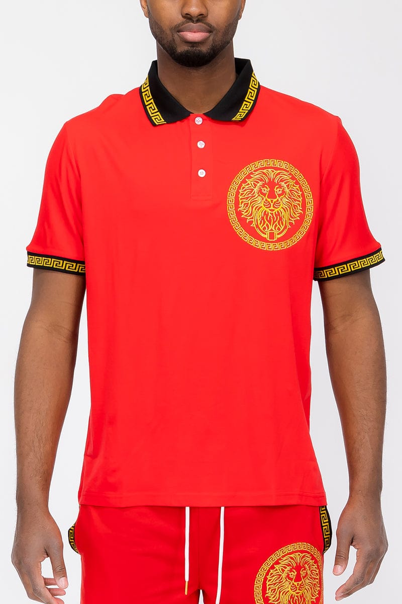 WEIV Men's Shirt RED / S Embroidered Lion Head Polo Shirt