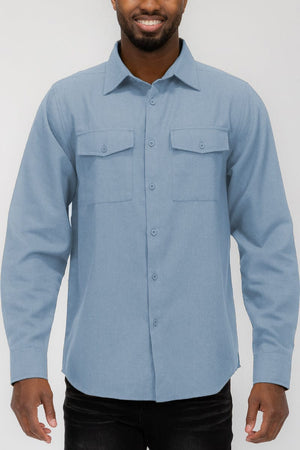 WEIV Men's Shirt SKY / S Brushed Solid Dual Pocket Flannel Shirt