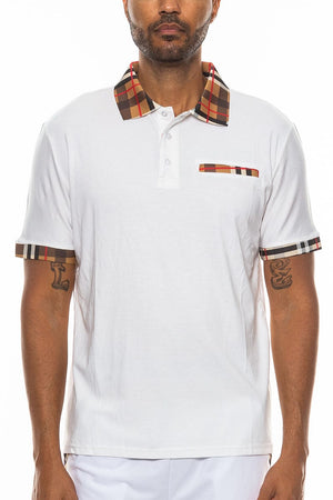 WEIV Men's Shirt WHITE / S Checkered Detail Polo