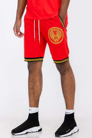 WEIV Men's Shorts Lion Head Embroidered Shorts